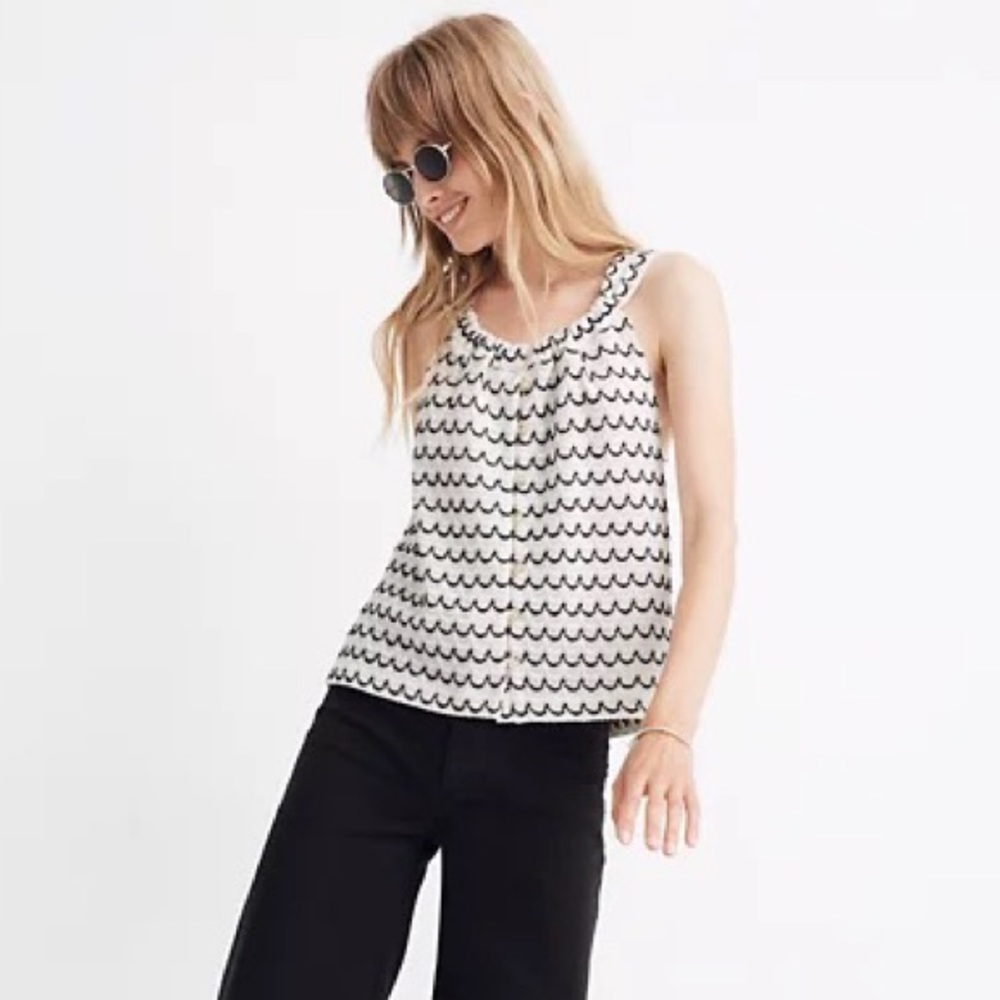 Madewell Texture & Thread Button-Front Swing Tank in Wild Stripe Size S